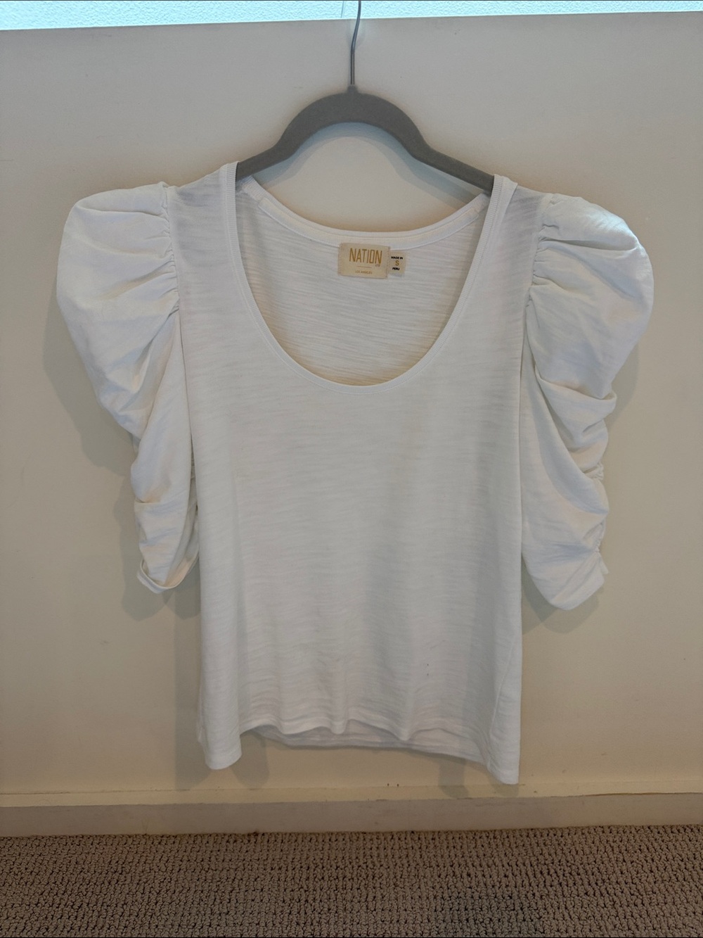 Nation LTD White Puff Sleeve Scoop Neck Tee